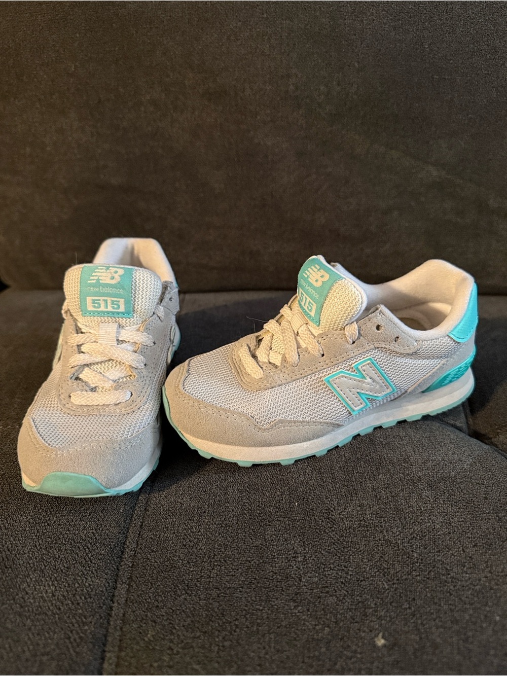 New Balance Kids Grey with Mint Accent Sneakers